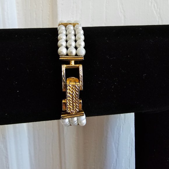 Eastman Quartz Gold Tone Pearl Rhinestone Watch - Picture 4 of 16